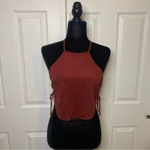 Charlotte Russe Brick Red Halter Crop Top with Side Ties